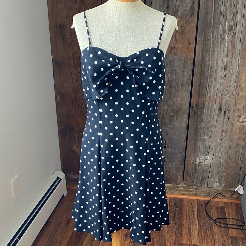 Vintage Roberta 90’s Y2K black white polka dot dress tie front fit flare Sz 5/6